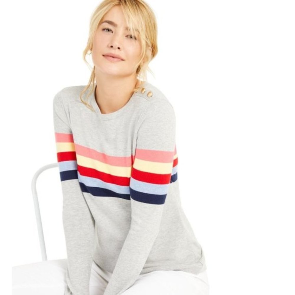 Charter Club Shoulder Button Striped Sweater